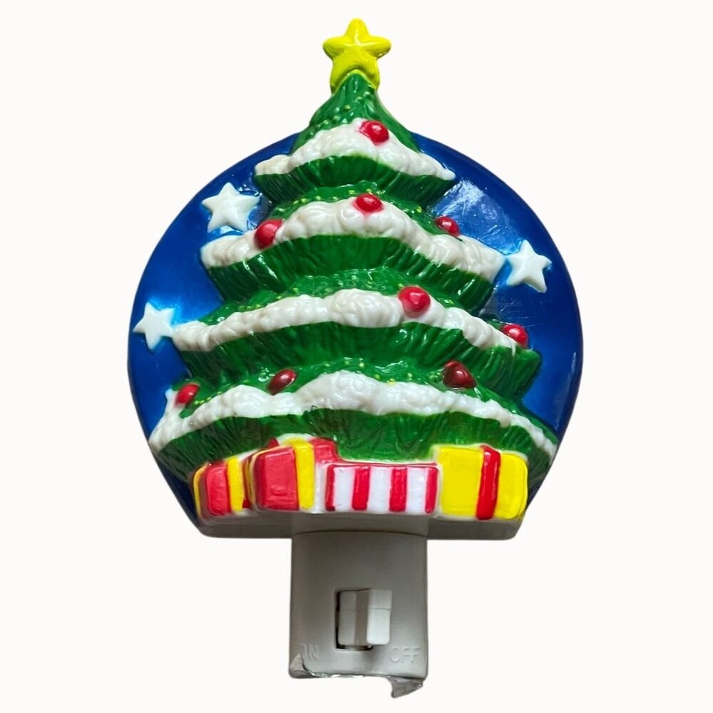 Vintage Christmas Tree Plastic 3-D Blow Mold Night Light 4.5" Retro